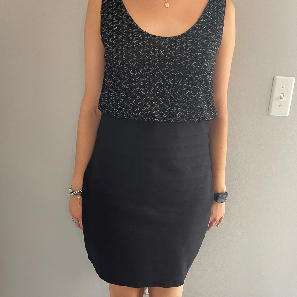 Express L Women's Bandage Dress Black Silver Party clubbing cocktail - Picture 3 of 4